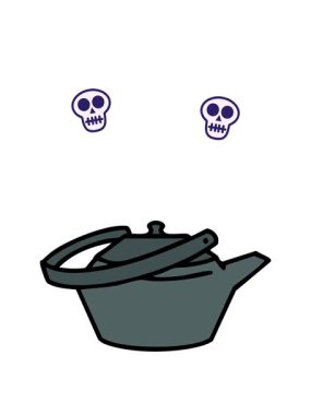 Geleneksel Japon çay demliği dizaynının kafatası animasyonu