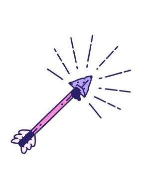 Geleneksel dövme stili eski çakmaktaşı ucu okunun hareketli canlandırması