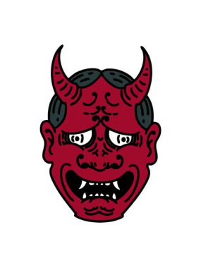 Japon tiyatro kabuki maskesinin titreşimli animasyonu