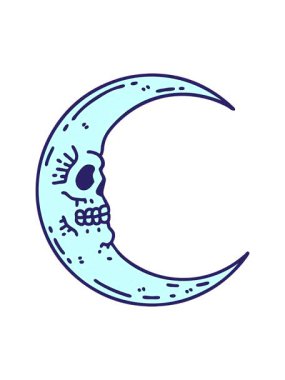 Dövmenin animasyonunu geleneksel kafatası ay şeklinde salla ve durdur