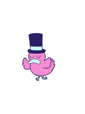 Çizgi film ördeğinin silindir şapka taktığı yatay titreşimli animasyonu