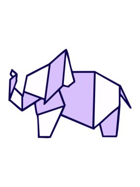 Japon katlanmış kağıt origami filinin neon ışık efekti animasyonu