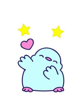 dönen yıldızların çizgi filminde aşk dolu kalbi olan sevimli bir kuş yavrusu canlandırılıyor.