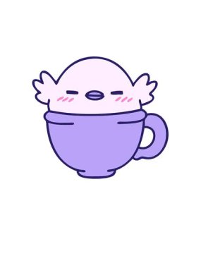 Kalk ve bir kahve fincanında oturan sevimli yavru kuşun karikatürünü uçur.