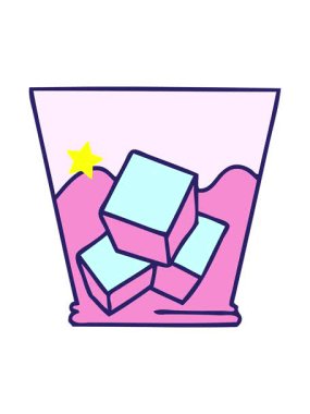 Parıldayan yıldızlar, el animasyonunu etkiler. Çizgi film karakteri viski ve buz.