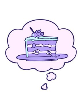 Düşünce baloncuklu çizgi film tatlı pastasının hareketli animasyonu