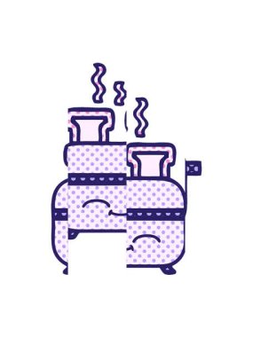 Bir tost makinesinin çizgi roman tarzı çiziminin bölünmüş hareket animasyonu