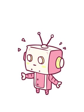 stretching up animation of cute cartoon surprised robot in bright glow color