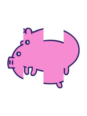 Şişman bir domuzun gölgeli çizgi filminin hareketli animasyonu.