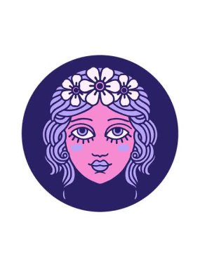 Dikkat çekici bir hareket. Dövme stili. Çiçek tacıyla yüz çizimi.