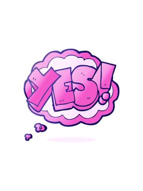 Dikkat çekici serbest çizim düşünce baloncuğu animasyonu Evet sembol