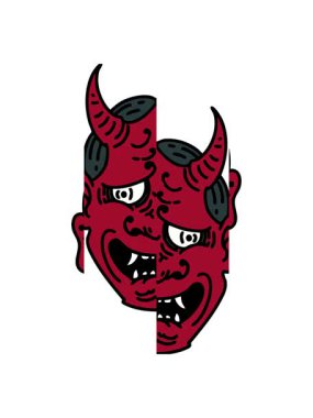 Japon tiyatro kabuki maskesinin bölünmüş hareketli animasyonu