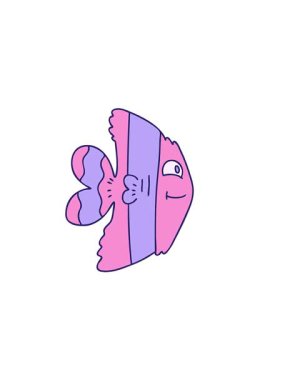 Elle çizilmiş tuhaf çizgi film balığının yatay titreşimli animasyonu