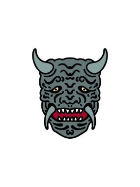 Geleneksel Japon tiyatro kabuki şeytan maskesinin radyoaktif parlayan animasyonu