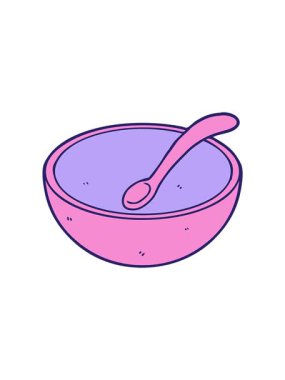 Çizgi film ahşap kâse ve kaşığın hareketli animasyonu