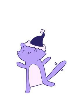 Noel Baba şapkası takan dans eden bir kedinin el çizimi animasyonunu genişletiyor.