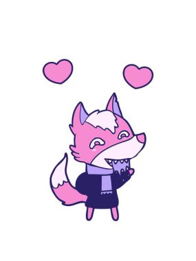 Tilki görüntüsü karakterinin dönen kalp animasyonu