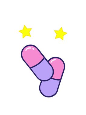 dönen yıldızlar bir hapın dövme şeklindeki görüntüsü.