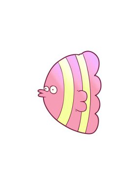 Çizgi filmlerdeki parlak renkli egzotik balıkların canlandırma efektleri