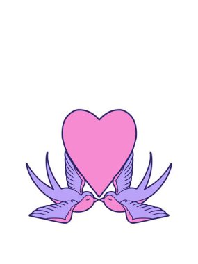 Dövmenin animasyonunu geleneksel kırlangıçlar ve kalp şeklinde genişletiyor.