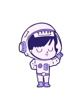 Çizgi film astronot kadın imajının dikkat çekici animasyonu