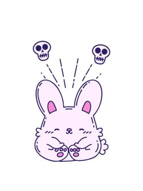 Geleneksel dövme stili mutlu bir tavşanın çiziminin kafatası animasyonu.