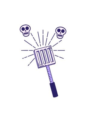 Geleneksel dövme stili bir mutfak spatulasının çiziminin kafatası animasyonu