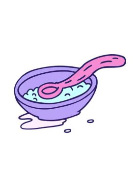 Mısır gevreği kasesinin karikatür karalamalarının titreşimli animasyonu