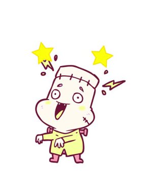 dönen yıldızlar çizgi film animasyonu yaşayan ölü canavar yaratıcısı parlak renkli bir adam.