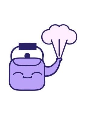 Tatlı çizgi film buharlı çaydanlığın animasyonunu renklendir