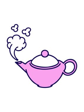 Neon ışık efektleri buharı tüten Japon çay tasarımı bir çaydanlığın canlandırması