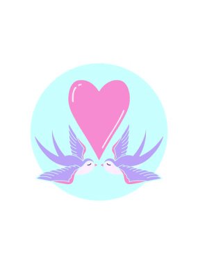 Çizgi film ikonik dövme şeklindeki kırlangıçların ve bir kalbin radyoaktif parlak animasyonu.