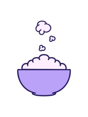 Buharda pişen sıcak pirincin basit kasedeki hareketlerini durdurup duraklat.