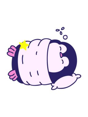 Parıldayan yıldızlar, uyuyan sevimli bir penguenin çizgi filminin animasyonunu etkiler.