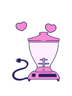 dönen kalp animasyonu bir yemek karıştırıcısının el çizimi karikatürü