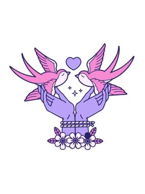 Bağlı ellerin ve kırlangıçların hareketli animasyonları