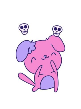 sevimli bir kawaii köpeğinin çizgi film çiziminin kafatası animasyonu