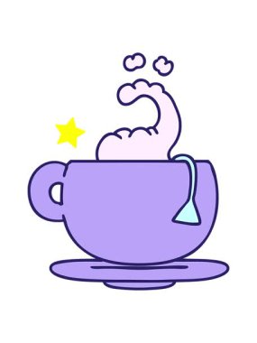 Kıvılcımlı yıldızlar, çizgi filmdeki sıcak çay fincanının animasyonunu etkiler.