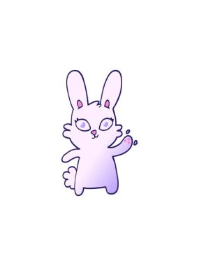 Sevimli vektör gradyan çizim çizgi film tavşanı el sallarken dikkat çekici animasyon