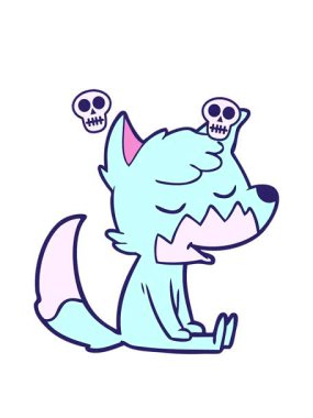 Oturan tilki çizgi filminin kafatası animasyonu.