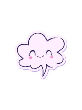 Tatlı çizgi film suratının radyoaktif parlak animasyonu konuşma baloncuğu sıkıntılı eski çıkartma