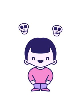 Mutlu, modern bir Japon 'un gülen kafatası animasyonu.