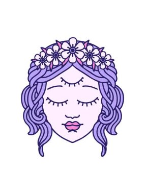 Dövme stili üçüncü gözü olan kadın yüzünün basınçlı animasyonu