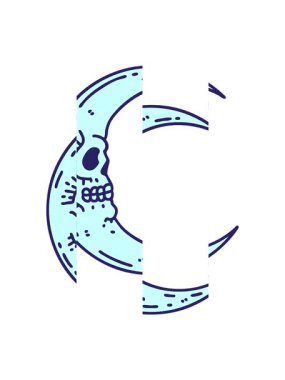 Dövmenin hareketli animasyonu geleneksel kafatası ay şeklinde.