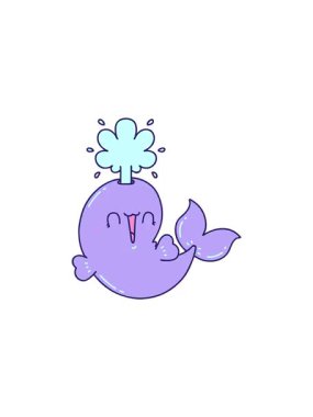 flashy sales animation of traditional tattoo style happy squirting whale character