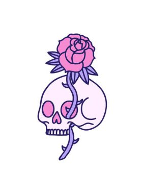 vibrating motion animation of iconic retro tattoo style image of a skull and rose