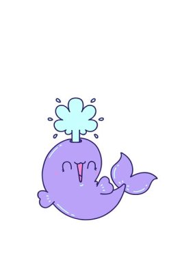 Geleneksel dövme tarzının animasyonunu genişletiyorum mutlu balina karakteri fışkırtıyor