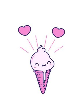 Dövme stili bir dondurma karakterinin canlandırmasının dönen kalpleri.