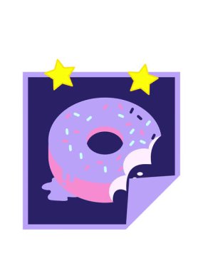 dönen yıldızlar ısırılmış donut grafik vektör illüstrasyon kare etiketinin animasyonu