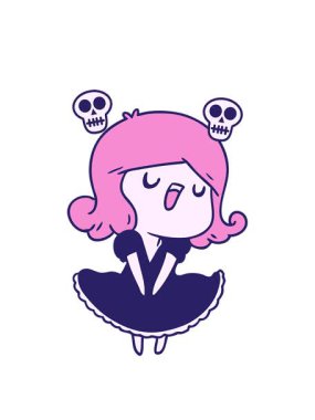 Kafatası animasyonunda şarkı söyleyen tatlı bir kawaii kızı canlandırıyor.